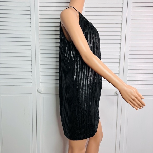 JAY GODFREY Black Faux Leather Scale Pattern Dress Size 4 - Picture 4 of 8